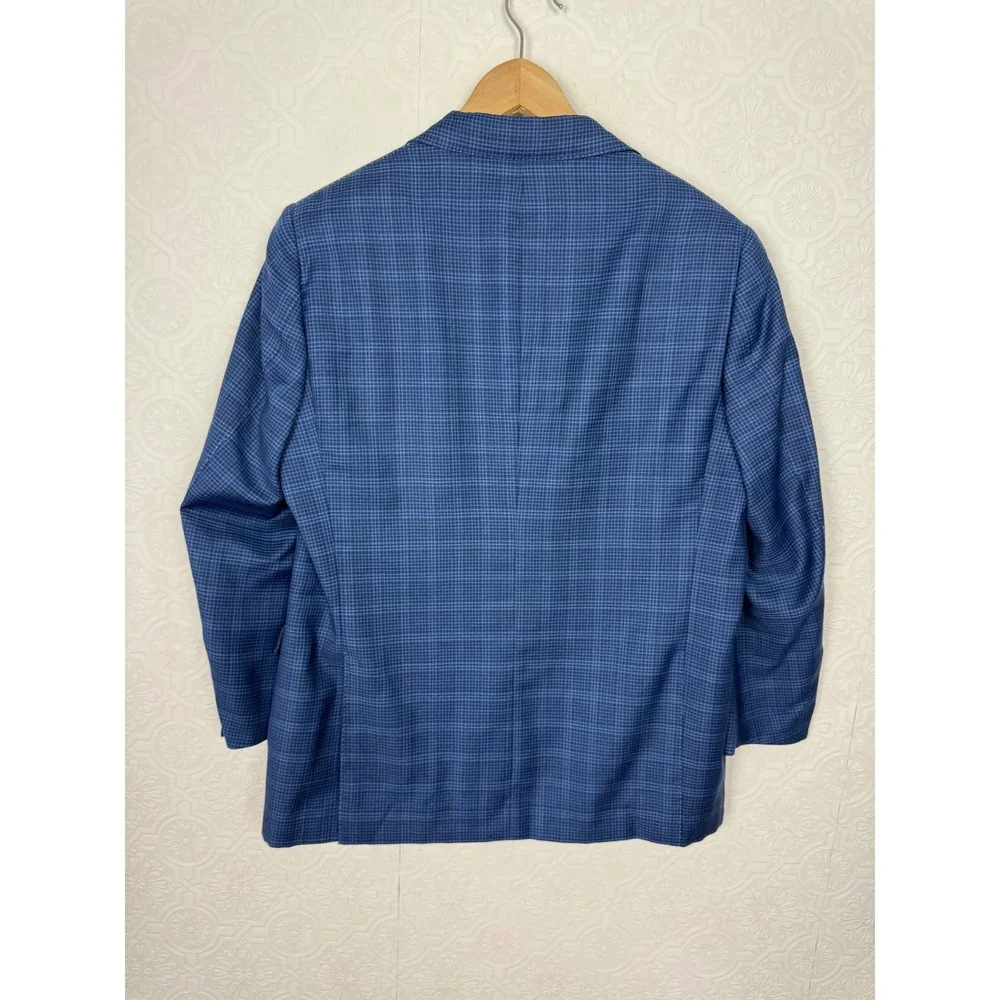 Custom Ermenegildo Zegna Wool Silk Sport Coat Blue Check Suit Jacket 42 Short